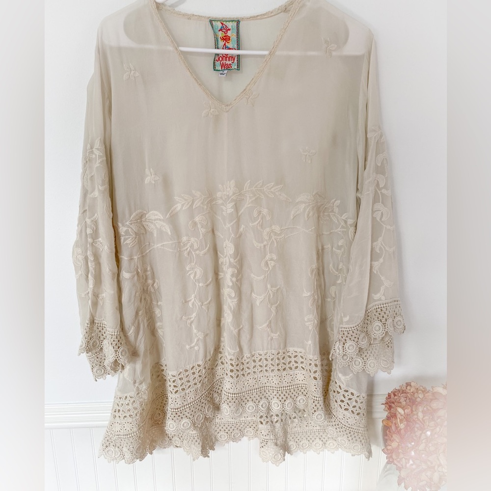 Cream Johnny Was Lacey Top Size M